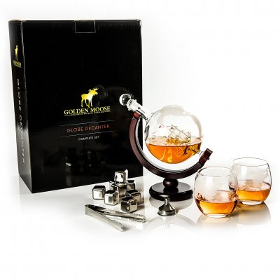 Garrafa de whisky Globe de 0,85 litros, con 2 vasos y 8 cubos de piedra para whisky